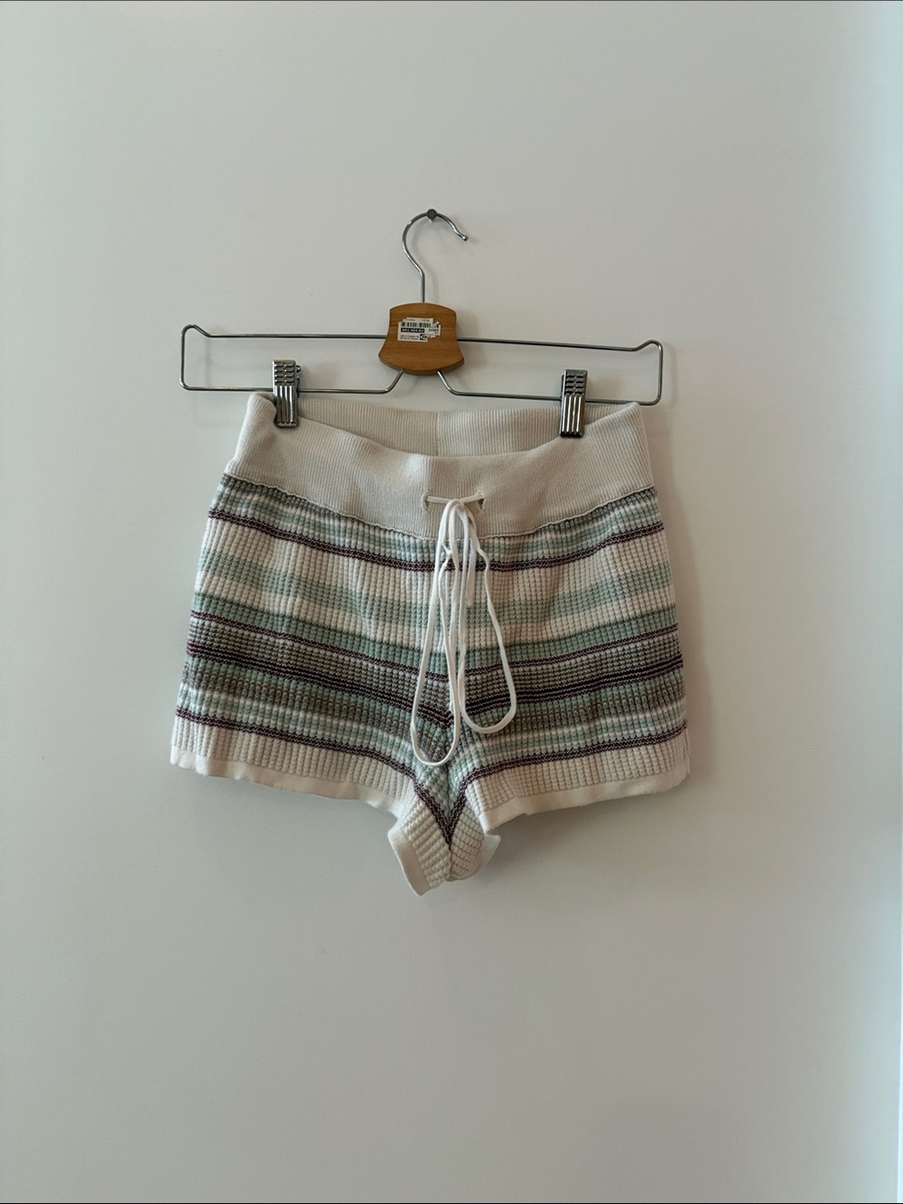Waffle-Knit Drawstring Lounge Shorts in Cream, Mint & Wine